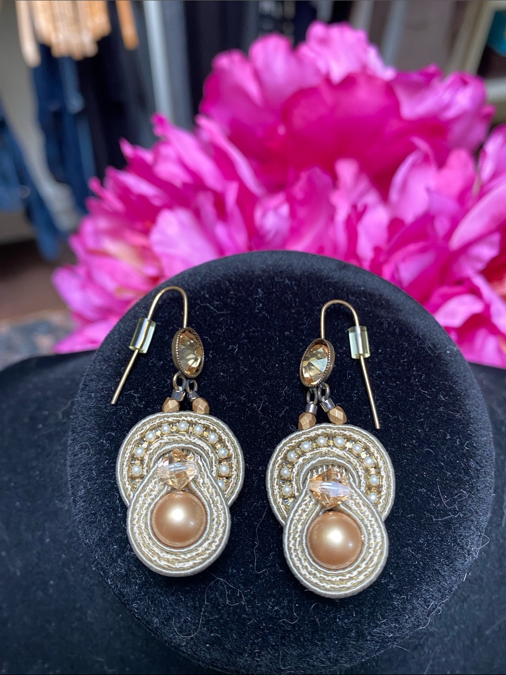 DORI - Soutache Drop Earrings with Crystal Detail, LIKE NEW!